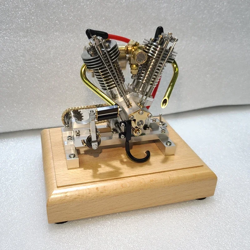 V2 4.4cc Engine Model Metal Twin Cylinder Four Stroke Engine RTR Version Pedal Start Desktop Ornaments Toy Gift CNC hining