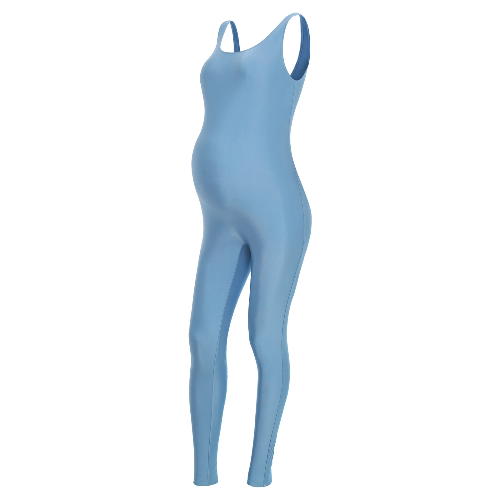 

Womens Maternity Leisure Bodysuit Solid Color Sleeveless Full-body Pregnancy Jumpsuit Shapewear for Casual Daily Wear