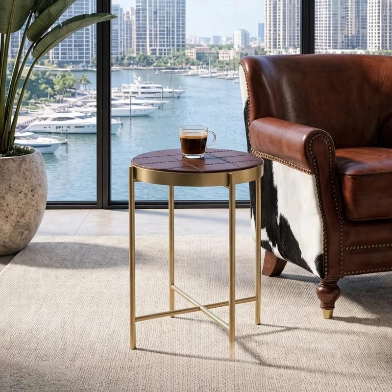 Modern luxurious ironware round smart table, multi-functional metal furniture, suitable for living room and bedroom reading.