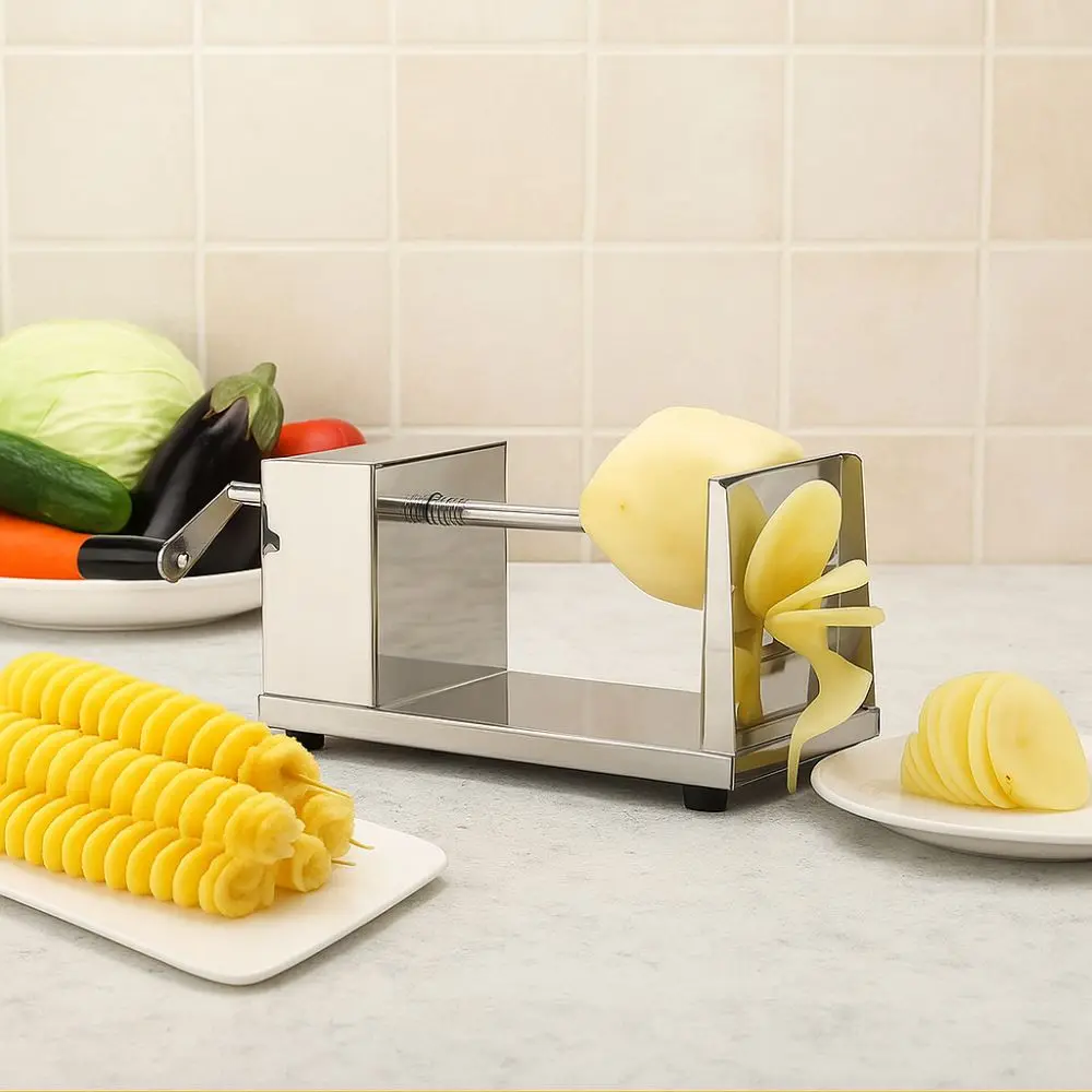 

Stainless Steel Twisted Potato Slicer Wear Resistant Manual Spiral Potato Cutter Household French Fry Cutter Snack Preparatio