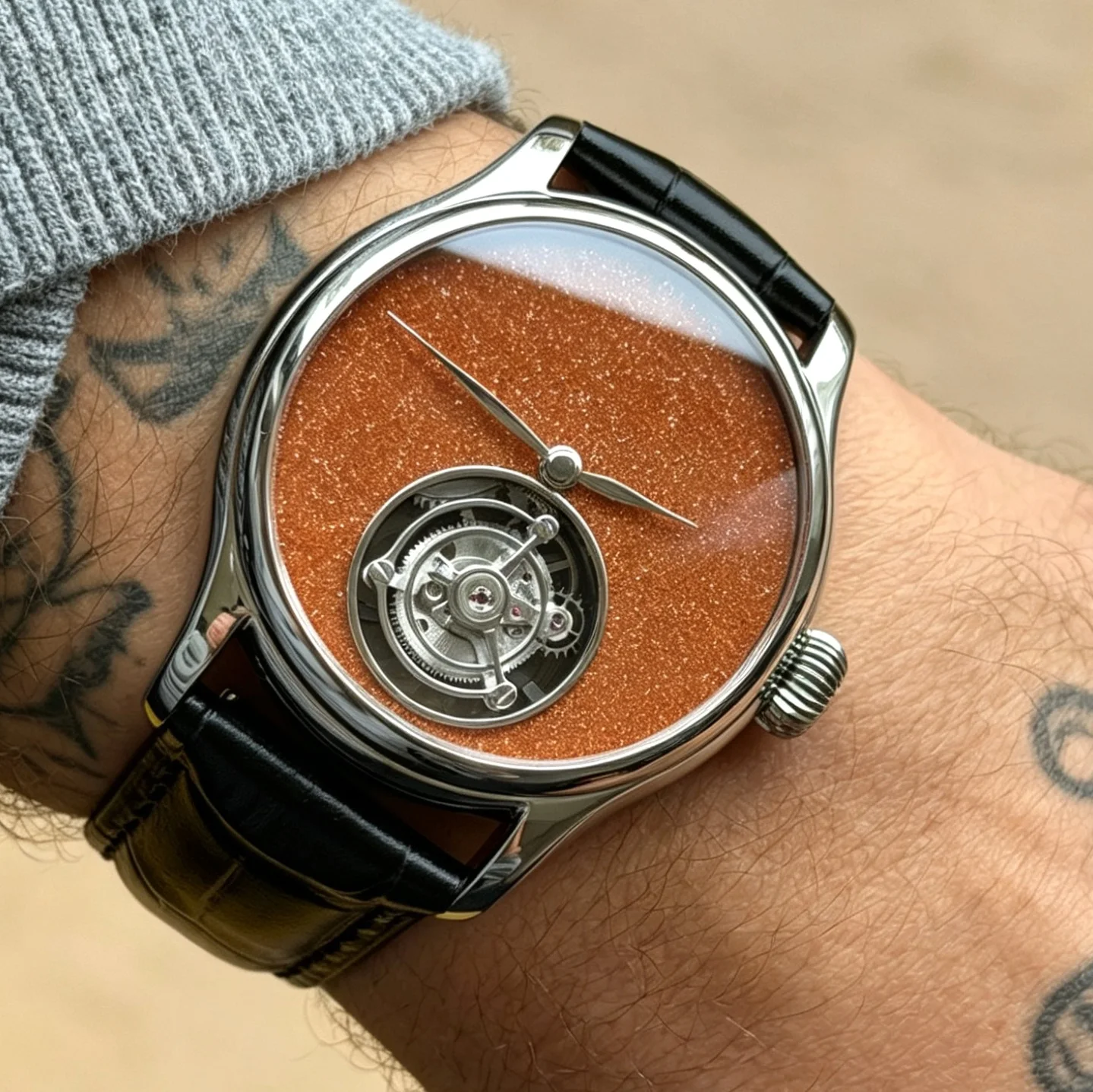Merkur Tourbillon Watch Men Natural Green Jinsha Stone Dial Mechanical Hand Winding Sapphire Crystal Gift For Him 42mm