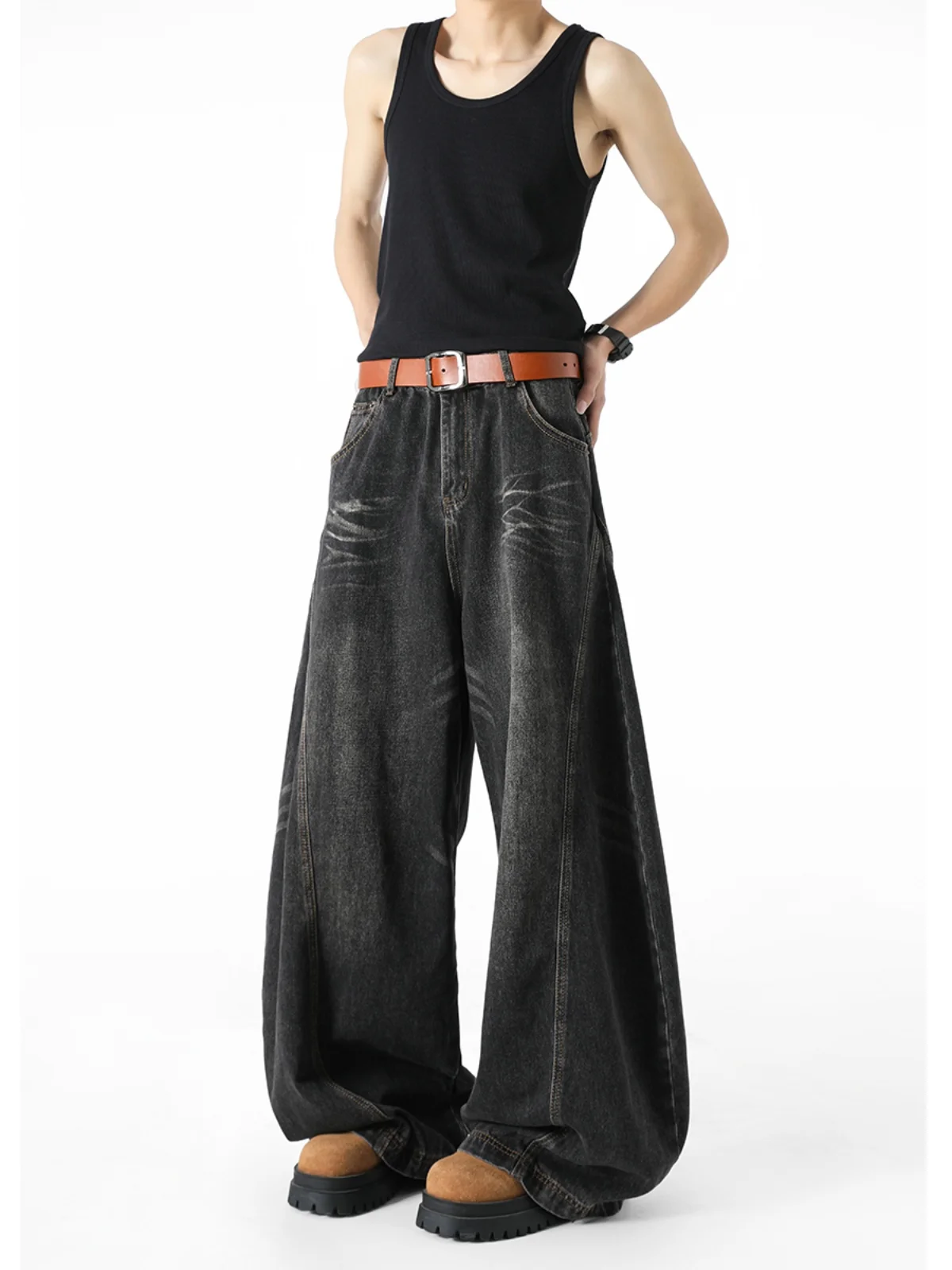 

Мужские джинсы American Sle с широкими штанинами, весенне-осенние, модные, свободного кроя, удлиненные, повседневные, свободные джинсы