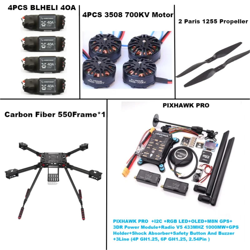 RctoSk 550 Hexa Frame PIXHAWK PRO M8N M9N M10Control Carbon Ardupilot Radio Telemetry Quadcopter BLHELI 40A 3508 700KV Motor ESC