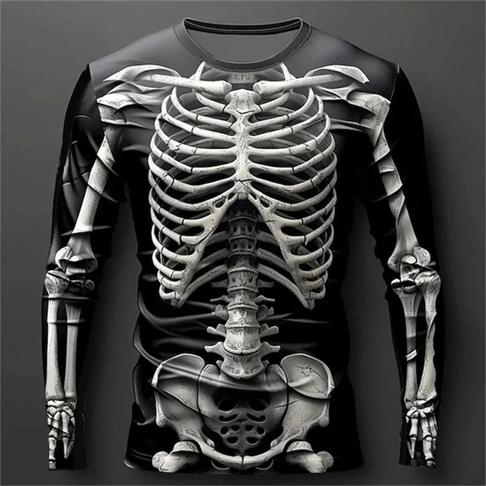 Fashion Skeleton Graphics T-shirts Trend Cool Long Sleeve Skull 3D Printed T Shirts Halloween Streetwear Hip Hop Loose Women Tee