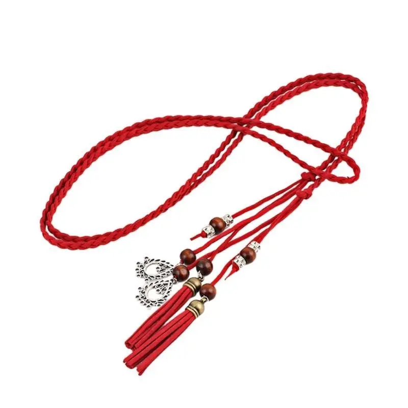 

652F тонкий пояс ручной работы с богемным узлом для женщин, декор с бахромой, женский ремень для платья, модные женские из на