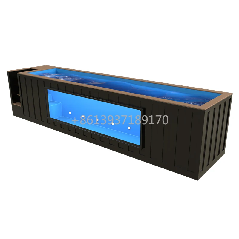 Contenedor de envío de 40 pies para exteriores, fibra de vidrio de lujo personalizado de fábrica, sobre el suelo, piscina prefabricada, contenedor grande para piscina