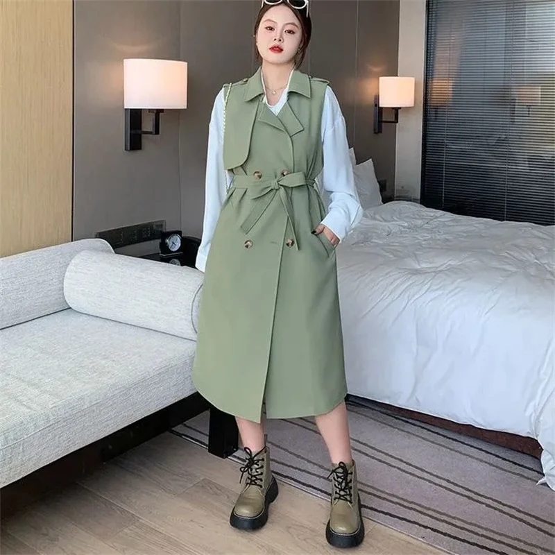 

Simple Commute 2023 Autumn Winter New Loose Women's Wear Slightly Fat mm Sister Thin Commuter Long Trench Coat Vest Solid Color