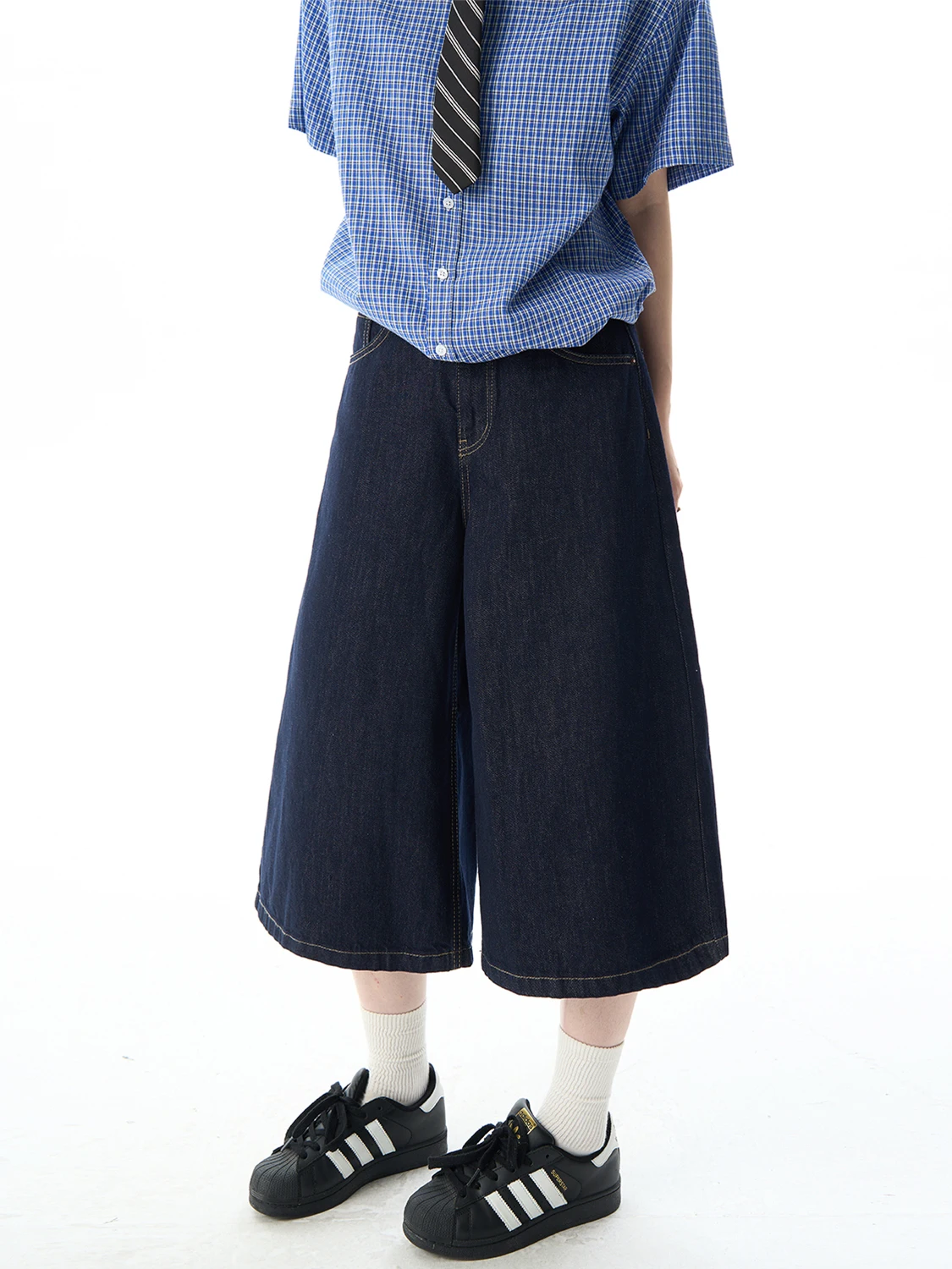 

Американские ретро-джинсы Cleanfit из денима синего цвета, свободные прямые брюки длиной 7/8, с высокой талией, широкими штанинами, для летнего сезона