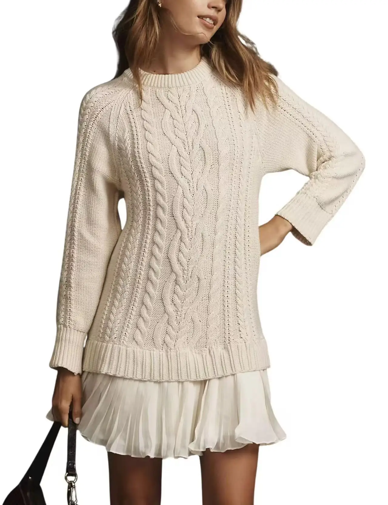 

Elsa Style Loose Pure Color Twist Sweater Dress Set Women's Fashion Autumn Winter High Waist Gown Casual Commute Attire