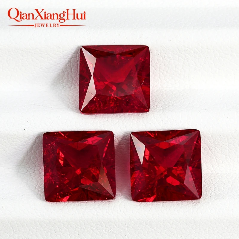 Square Shape Pigeon Blood Red Lab Created Ruby Princess Cut Loose Gem Stone with Minor Inclusions And Cracks Jewelry 3