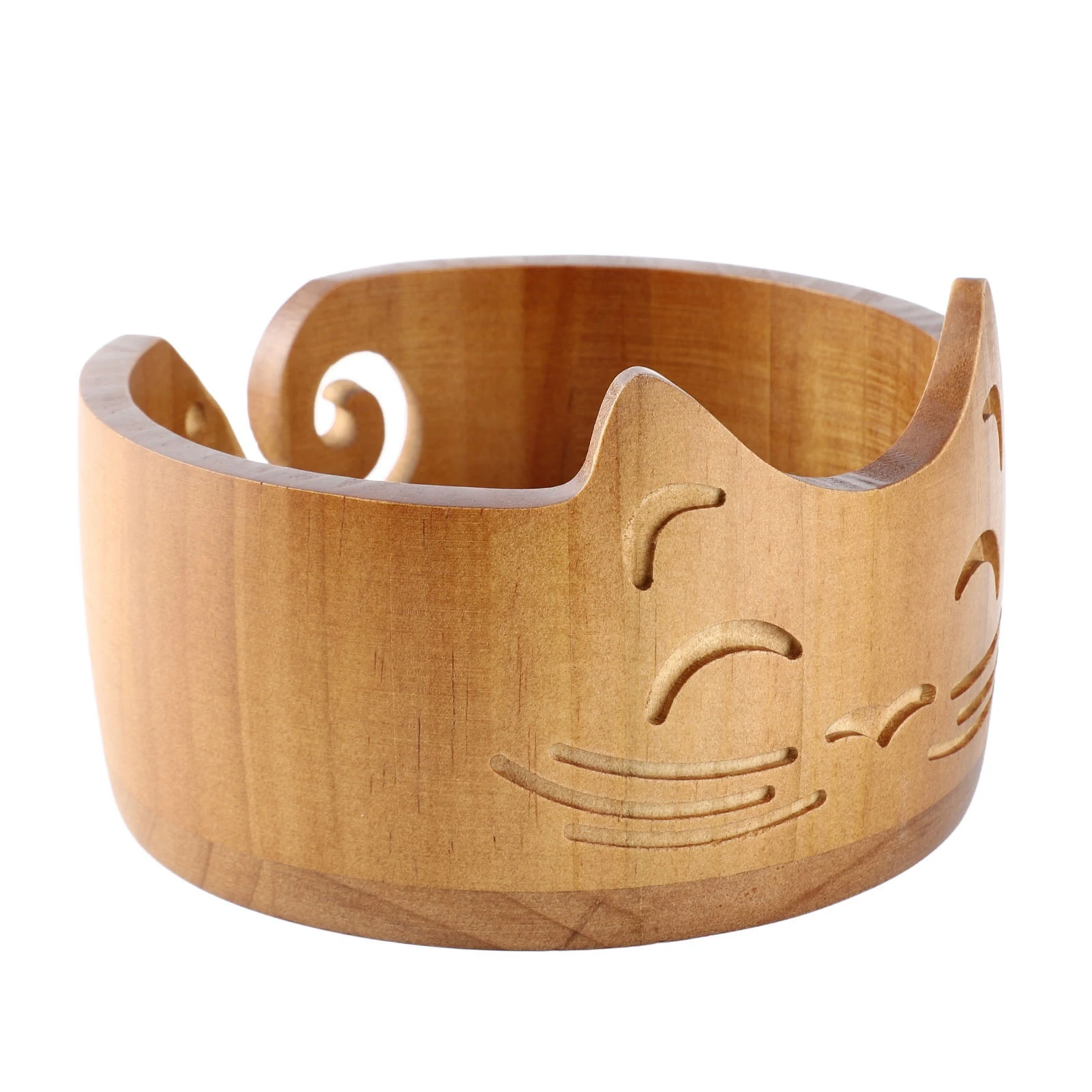 

Wooden Yarn Bowl Cute Cat Shape Yarn Holder Dispenser Crochet Organizer Storage Box for Home