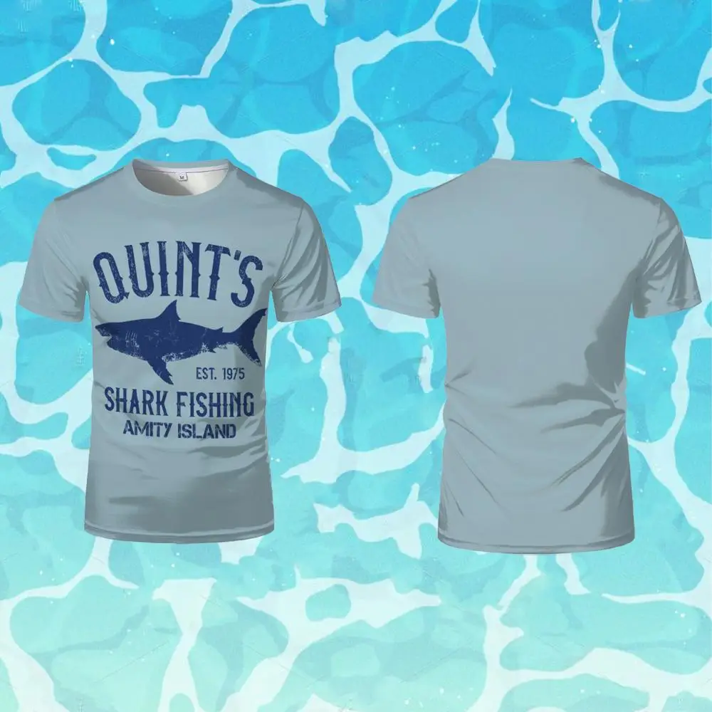 

Quint's Shark Fishing Amity Island Vintage T-shirt 1975 Men's Holiday Casual Fun Graphic Tee Street Short-Sleeve O-Neck Tops