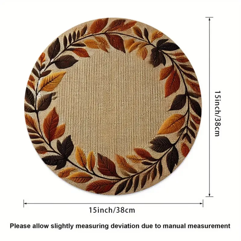 VIKAMA Four-Piece Round Placemat Set Autumn Thanksgiving Table Decor Falling Leaves Pattern Non-Slip Heat-Resistant Coasters - view 5