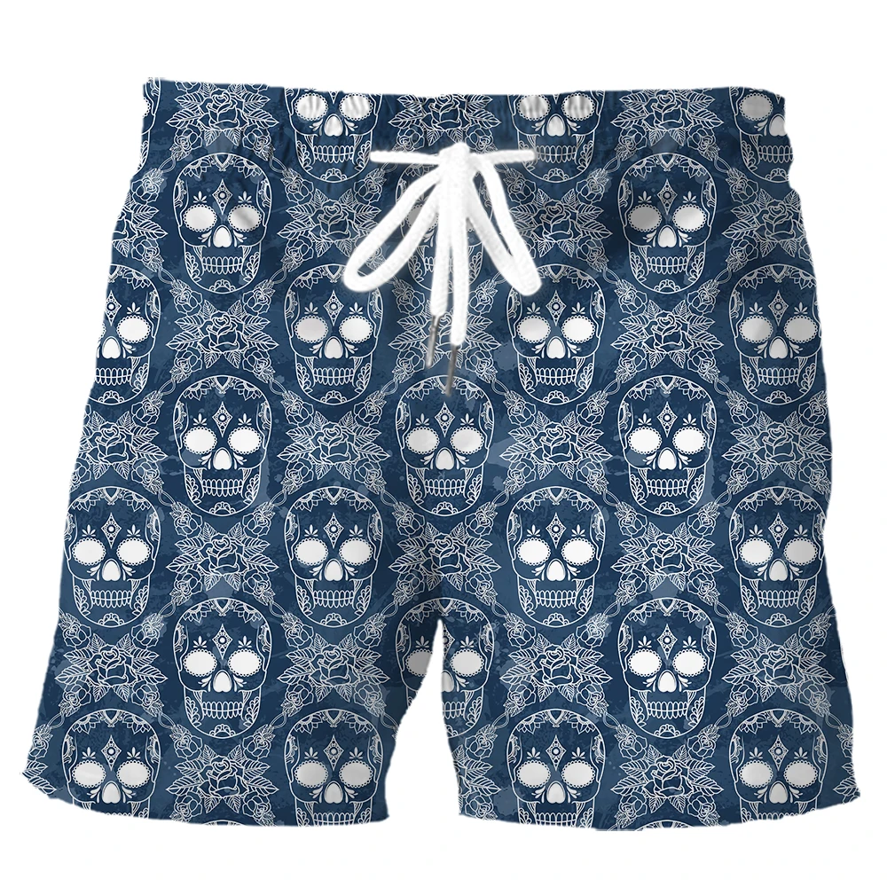 HX Fashion Men Shorts Red Rose Skull Art 3D Printed Board Shorts Summer Casual Sports Pants Men Clothing Dropshipping