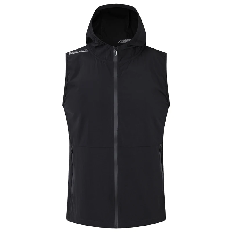 Fitness Sleeveless Hoodie Summer Running Fashion Bodybuilding Workout Sports Pocket Streetwear Sweatshirt Training  Zipper Coat