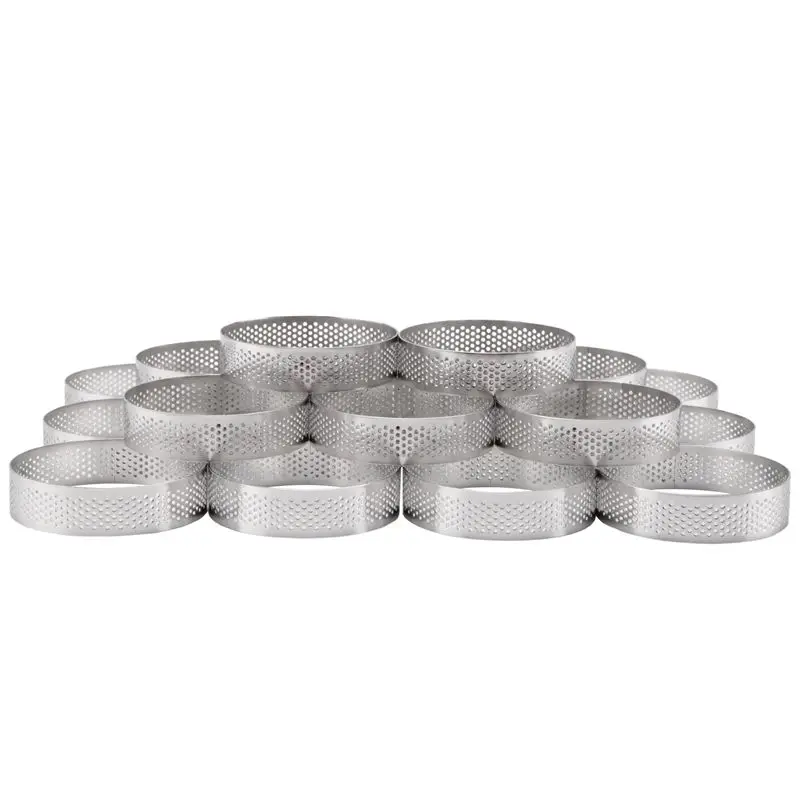 

AEE4-20Pcs Circular Tart Rings With Holes Fruit Pie Quiches Cake Mousse Kitchen Baking Mould Perforated Cake Mousse Ring 8Cm
