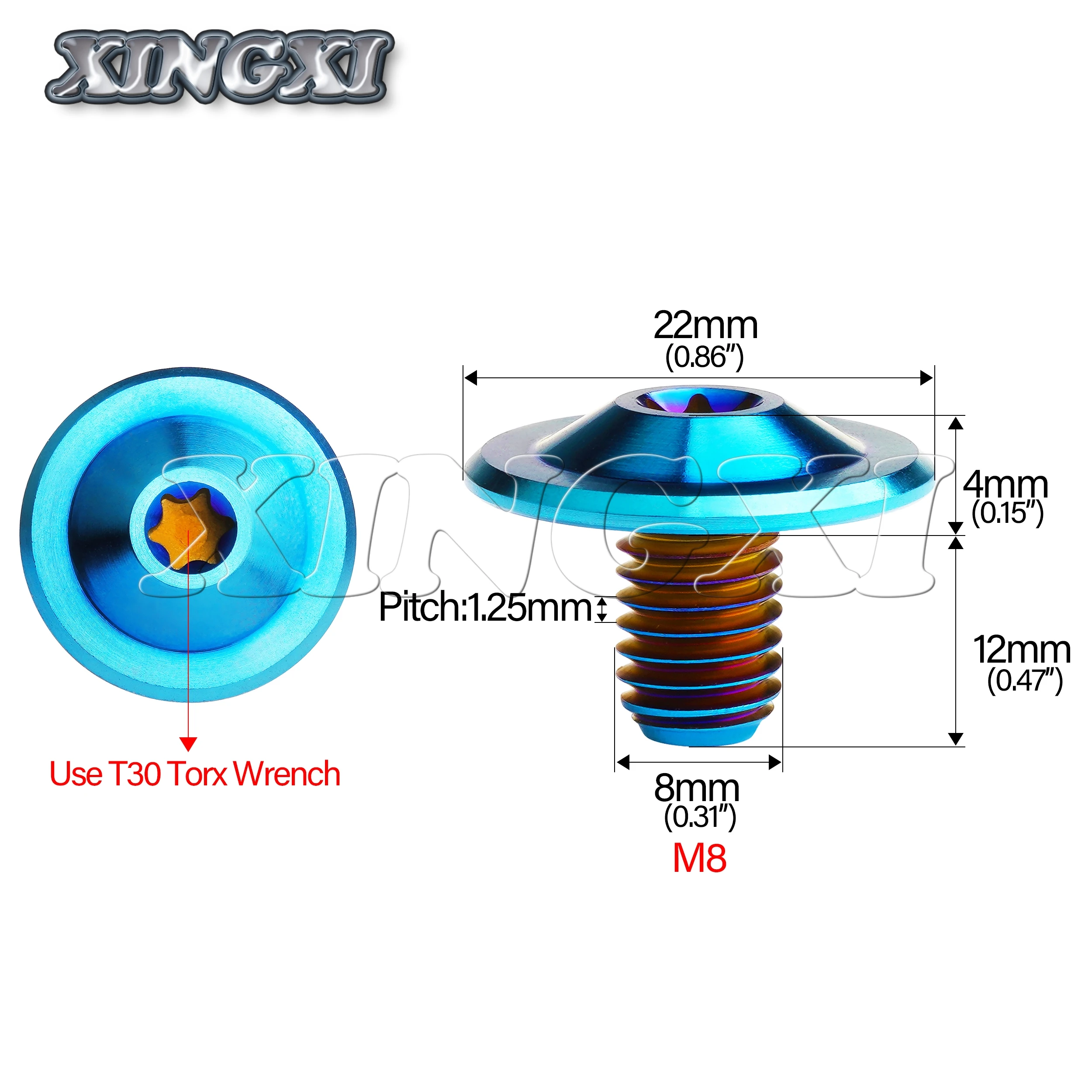 Xingxi Titanium ti Bolts M8x12mm Torx T30 Flange Head Pitch 1.25mm Screw For Motorcycle shell cover Direct sale of 5 pieces