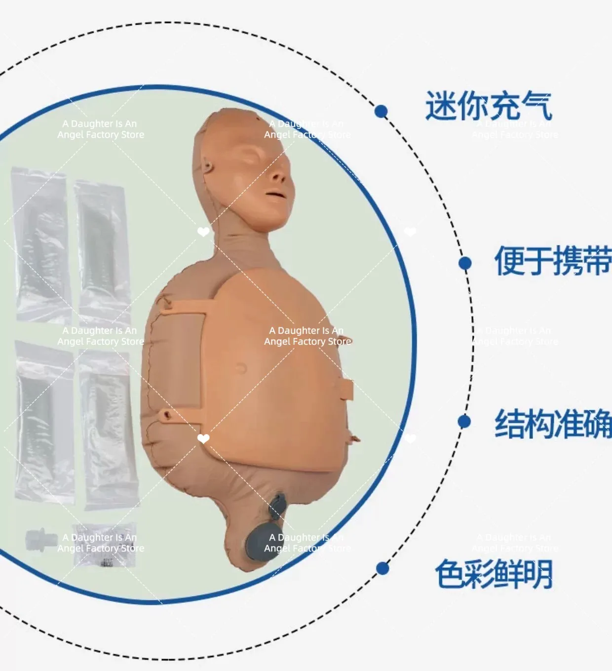 Portable Inflatable CPR Training Manikin Dummy, Mini Practice Simulator for First Aid & Basic Life Support (BLS) Course