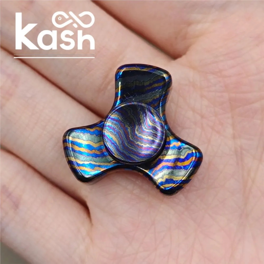 KASH EDC Super Mini Fidget Spinner Timascus Zircuti Mokume Multi-blade Fidget Spinner Original Designs Anxiety Relief Gadgets