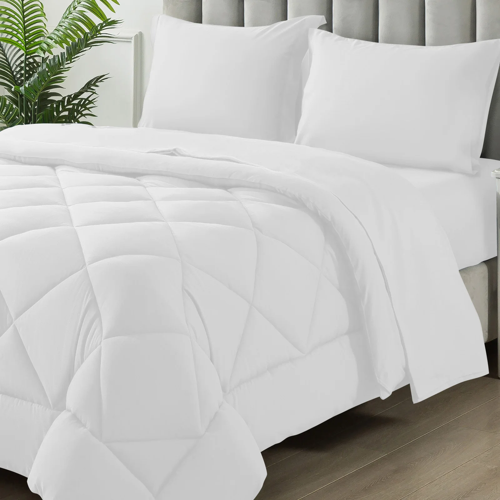 5-7 Pieces Bedding Sets with All Season Soft Quilted Lightweight Comforter, Flat Sheet, Fitted Sheet Machine Washable