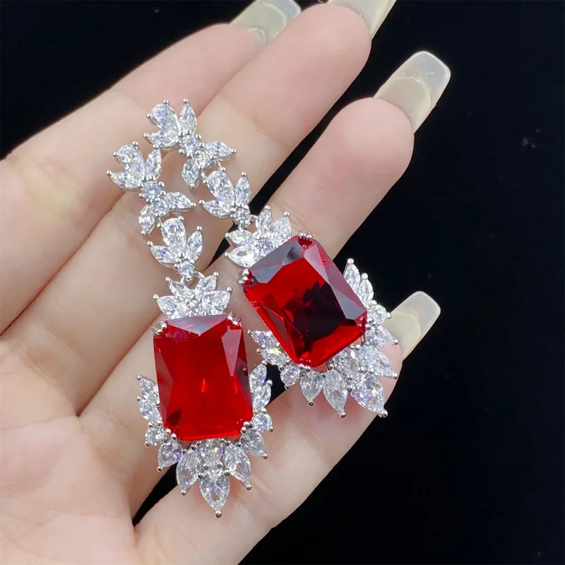 Vintage Ruby Diamond Jewelry set 925 Sterling Silver Wedding Ring Earrings Necklace For Women Bridal Engagement Jewelry Gift