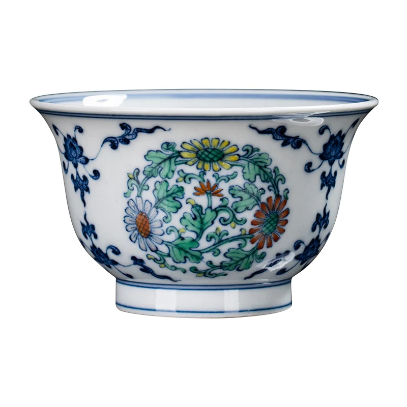 

Керамическая чайная чашка от Zhong's Kiln, подарочная, из Цзиндэчжэня, сине-белая, с узором «Хризантема Дуцай», для чая Кунг-фу, фарфоровая.
