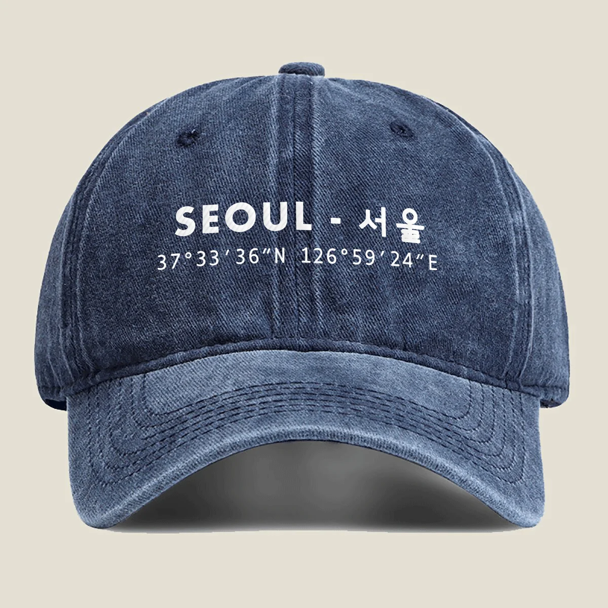 Seoul Coordinates Print Washed Denim Baseball Cap Unisex Adjustable Four Season Outdoor Casual Hat