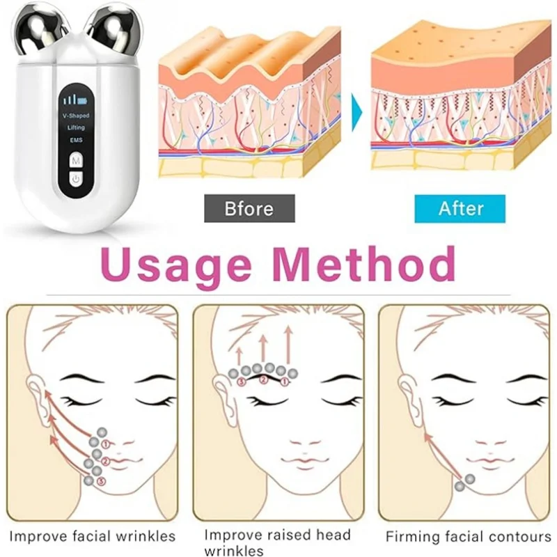 EMS Facial Massager Roller Microcurrent Face Lifting Machine V- Skin Rejuvenation Anti-Wrinkle Beauty Device