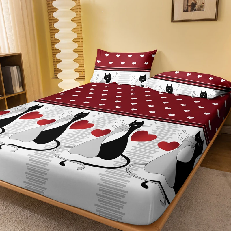 1 Simple modern Heart-Shaped Geometry printed matte Fitted Sheet, bedroom printed bed cover, bedding (excluding pillowcases)