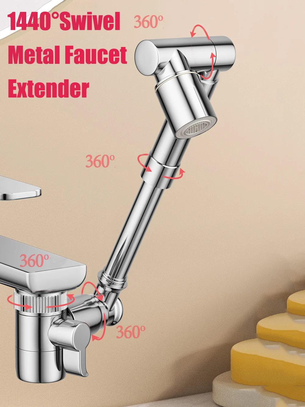 

New Universal Metal 1440°Swivel Faucet Extender 2 Modes Tap Aerator Splash Retractable Robotic Arm Kitchen Sink Faucet Extension