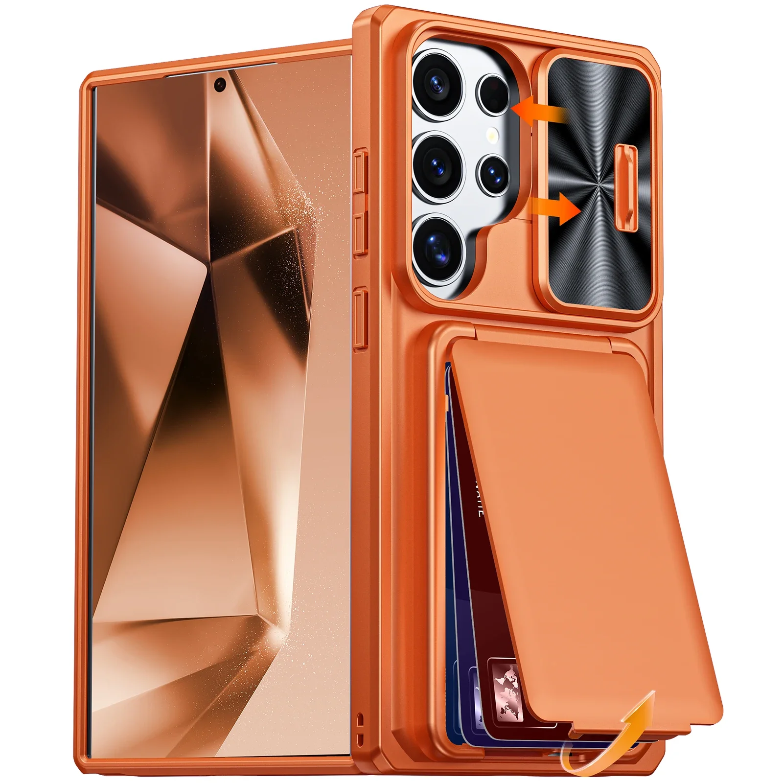 

For Galaxy S24 Ultra Case,with Camera Cover,Card Holder[RFID Blocking]12FT Military Grade Shockproof Wallet Phone Case-Orange