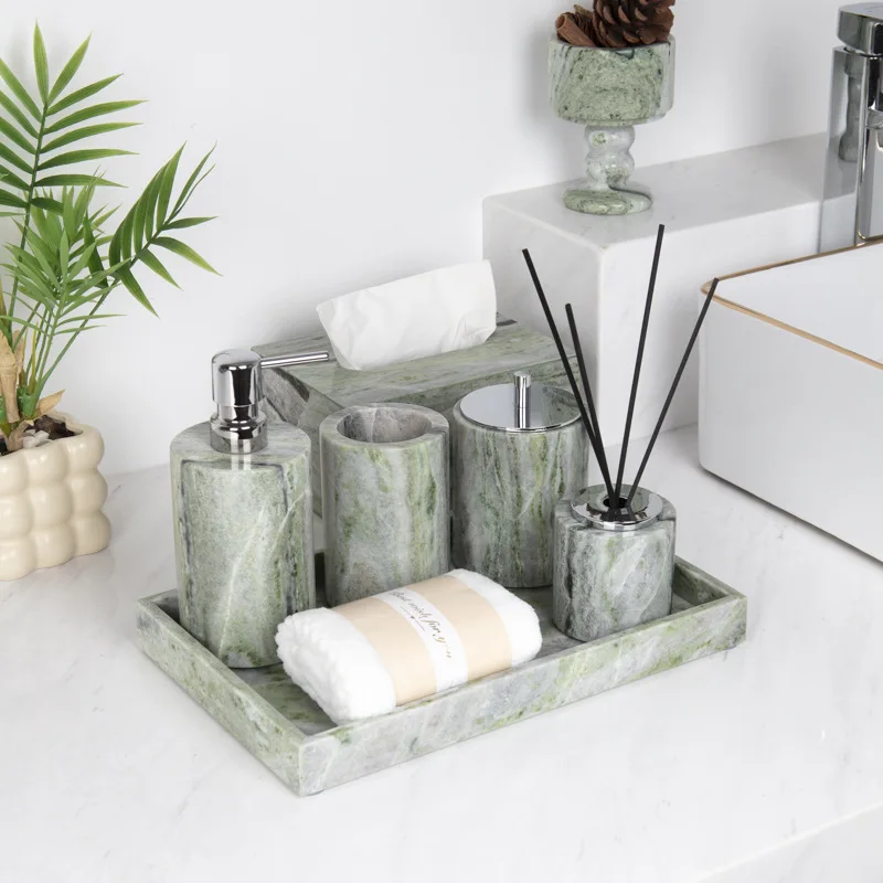 Light Luxury Marble Bathroom Vanity Tray 6-Piece Set for Hotel & Homestay