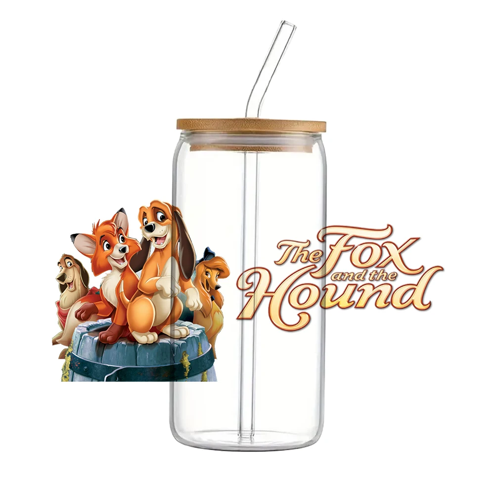 MINI Disney The fox and The hound Pattern UV DTF Transfer Sticker Waterproof Transfers Decals For 16oz Glass Cup Wrap Stickers