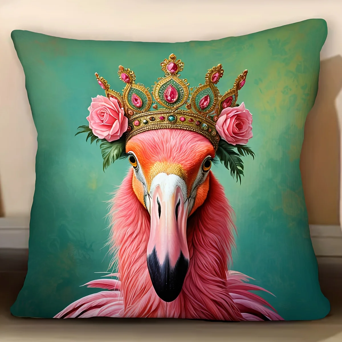 1pc Flamingo Queen Themed Printed Throw Pillow Cover, Suitable for Sofa, Bedroom, Living Room, a Unique Gift for Animal Lovers