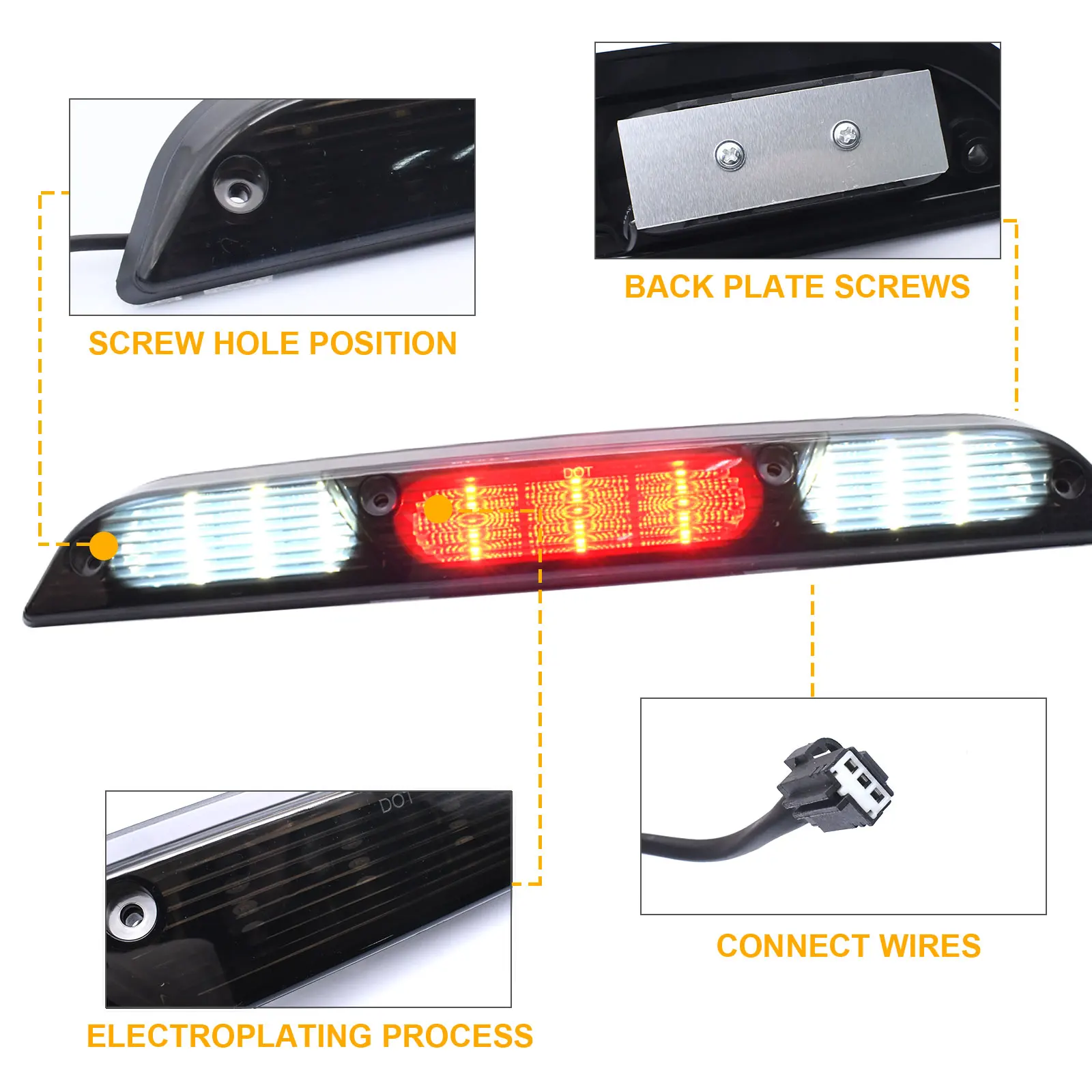 Smoke 3rd Tail Stop Cargo Light for Ford 2015-2017 F150 Black LED Third Brake Rear