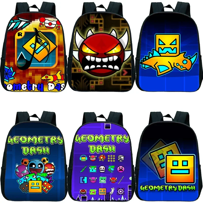 

Angry Geometry Dash Backpacks Boys Girls Rucksack Anime Small Bookbag Kids Cartoon Kindergarten School Bags Children Backpack