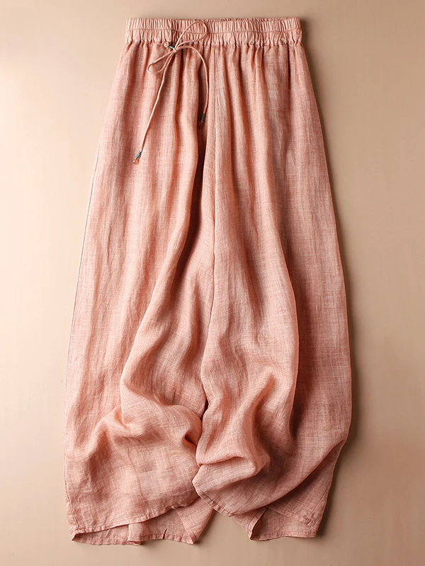 Women's Summer New Sle Artistic Lightweight Driftin Flax Casual Pants Loose Wide Leg Pants Nine Points Slimming Trousers