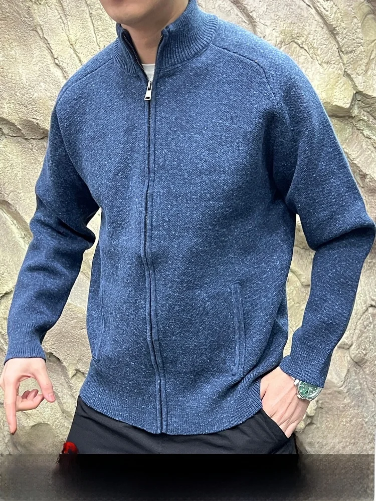 

Nordic Cotton Knitted Cardigan Men's Stand Collar Versatile Warmth Casual Sle Long Sve Thiened Autumn Winter Outerwear