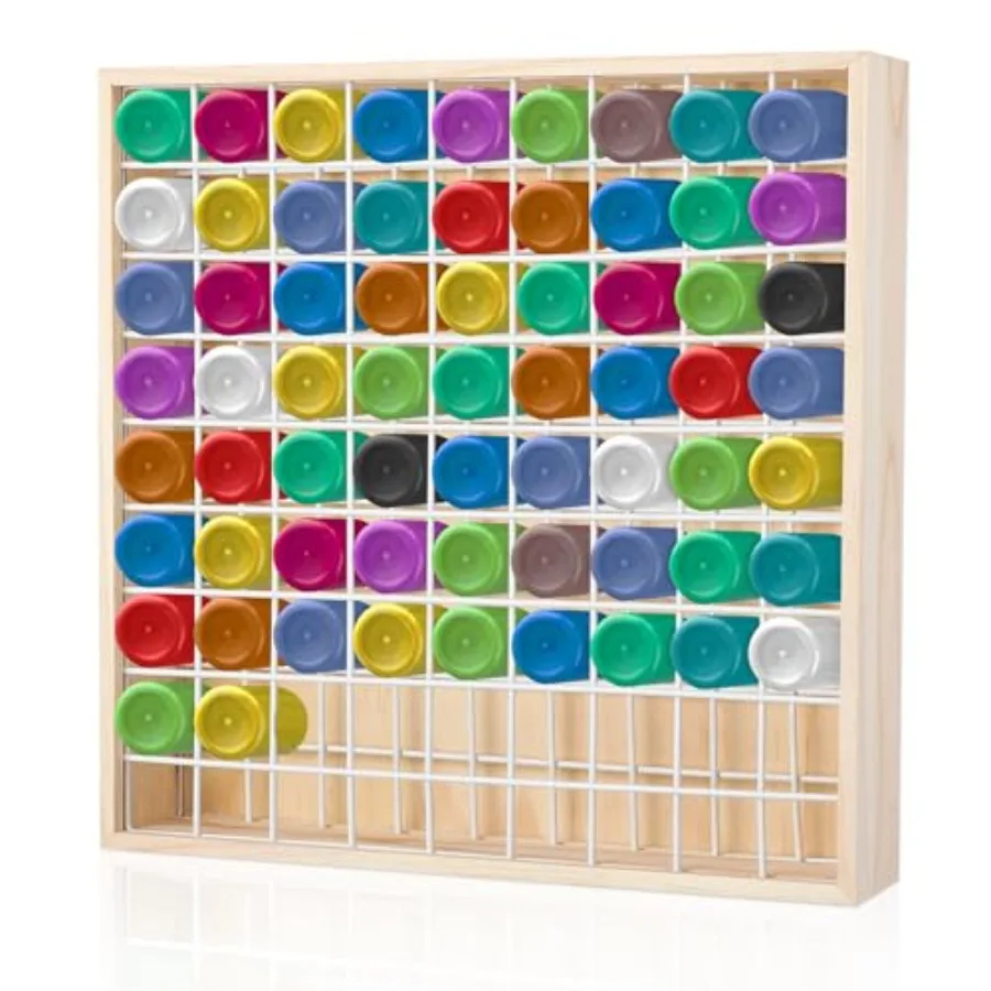 

Wooden Craft Paint Storage Organizer Vertical Bottle Rack Wall Mounted Stand 2 oz Paint Bottle Holder Natural37.5x37.5x8.3cm