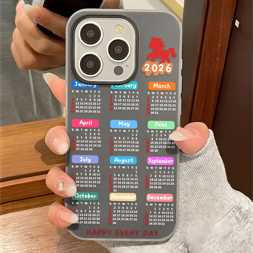 Bunte 2026-Kalender-Gelee-Silikon-Handyhülle für iPhone 17 Pro Max 16 13 11 12 14 15, stoßfeste, klare, weiche Rüstungsrückseite
