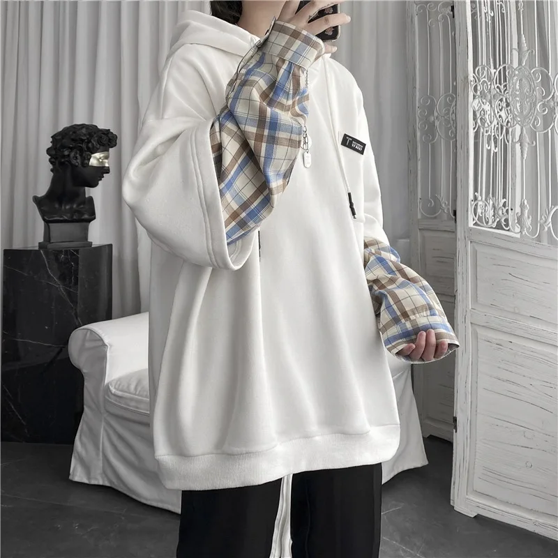 Fake Two-Piece Hoodie Women's Loose Fit Gingham Hooded Sport Top Ins Hong Kong Style Retro Casual Spring and Autumn image 6