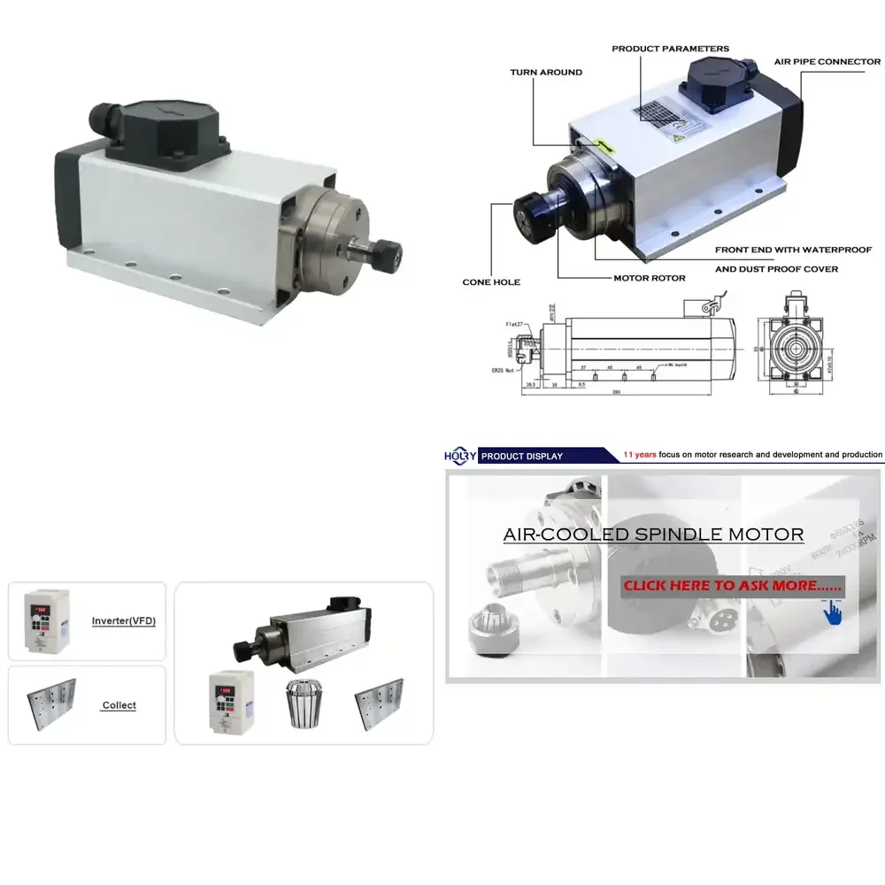 

Low Noise Square Flanged 220V 380V High Speed 18000RPM CNC Machine 4.5KW ER32 ER25 Spindle Motor