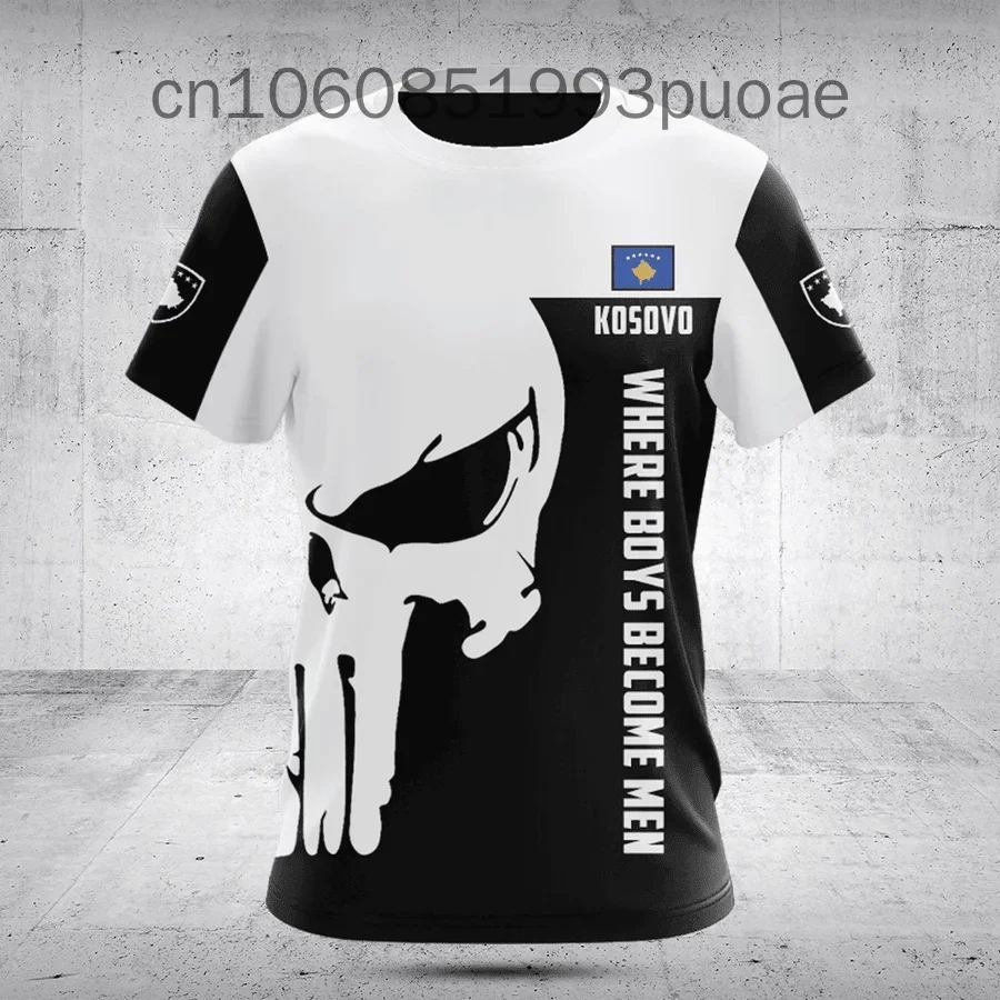 2024 New Kosovo Flag T-shirt Summer Casual Street Wear Men's and Women's Fashion O-neck T-shirt Customized Name Short Sleeve Top