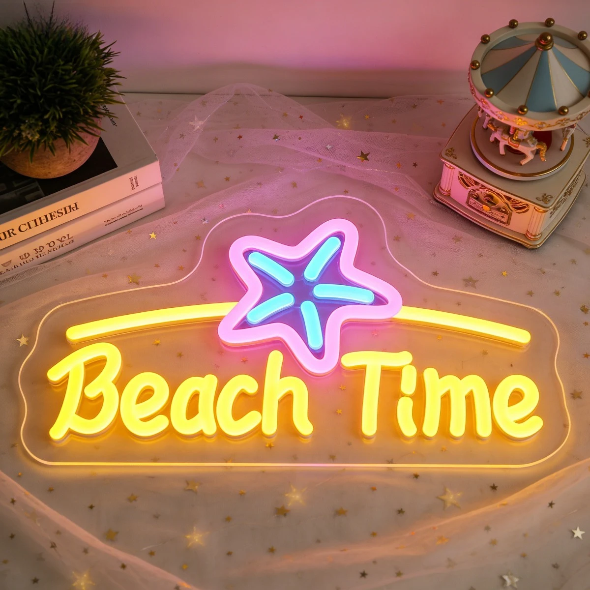 

Светодиодная неоновая вывеска «Beach Time Star» с регулируемой яркостью, USB-питание, для летних вечеринок, детской комнаты, спальни в прибрежном стиле, декора для отпуска