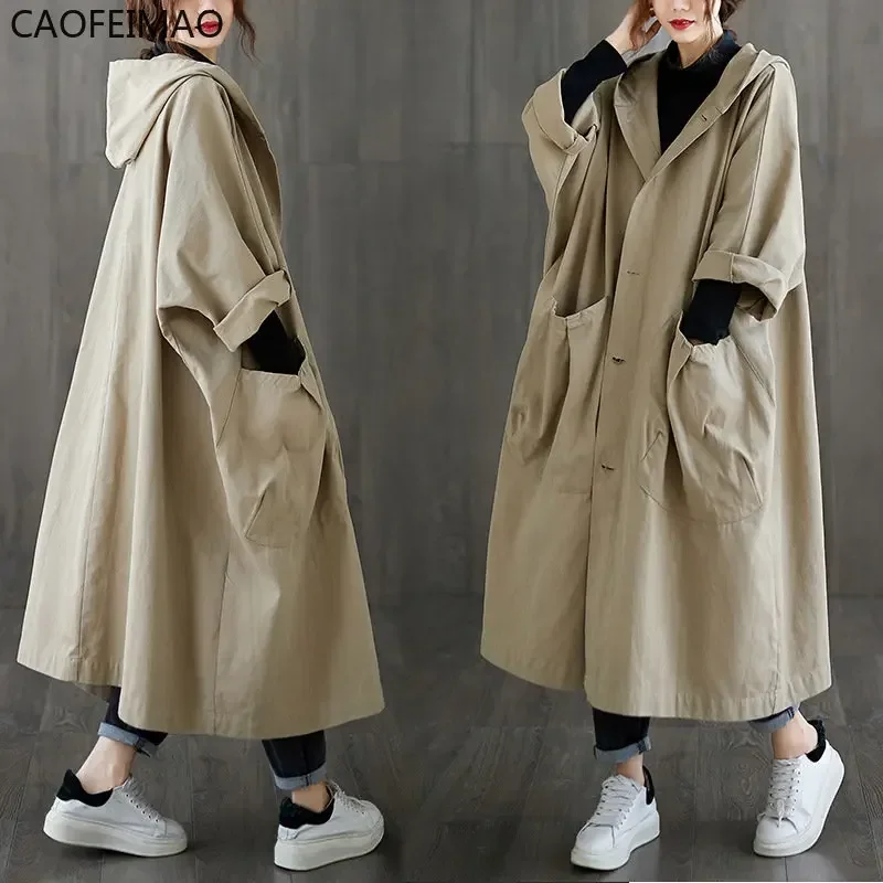 

Women Autumn Winter Trench Coat Temperament Autumn Fashion Design Vintage Tunic Sashes Loose Retros Single Breasted Windbreaker