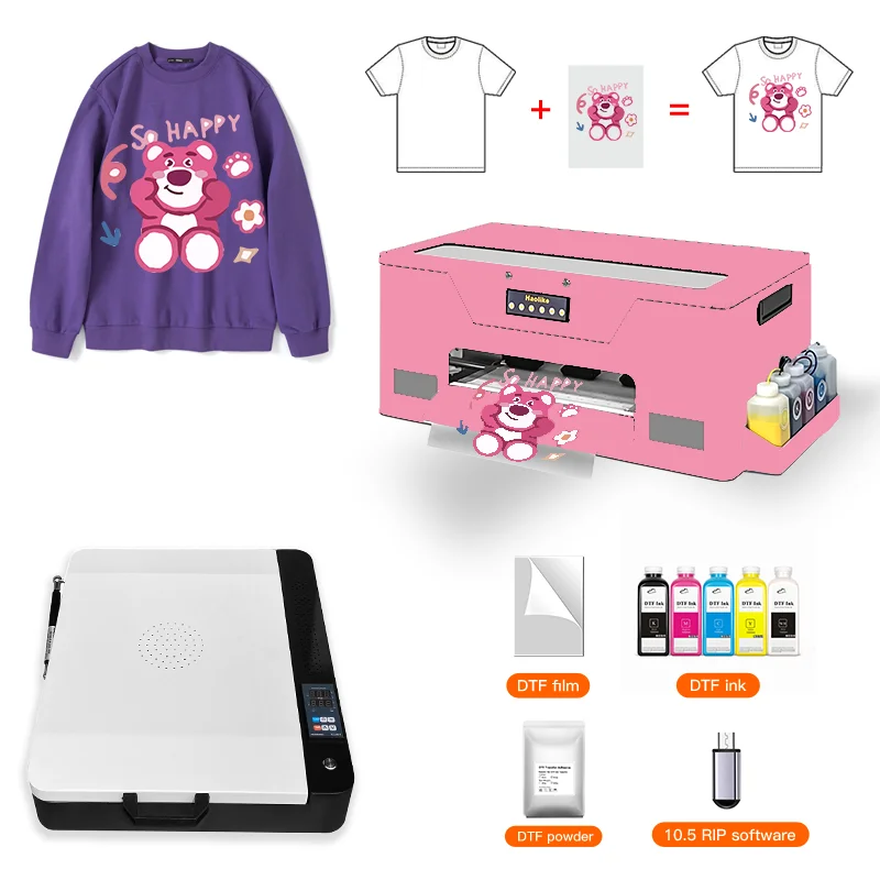 Pink XP600 A3 DTF Printer Heat Transfer Pet Film Dtf Printer for Cotton Denim  Polyester  Nylon Polyester 50/50 Blend