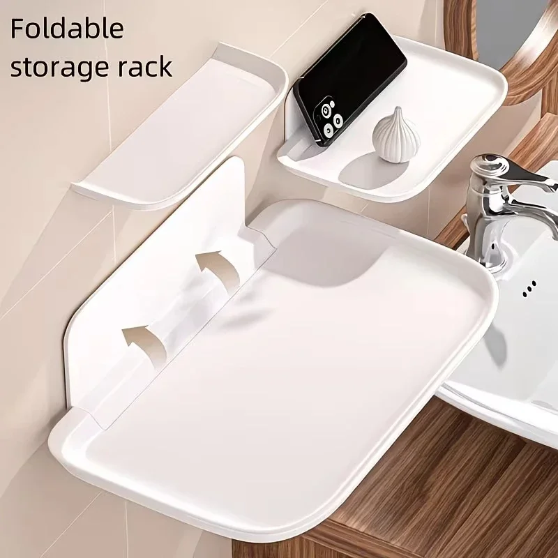 1PC Space Saving Punch Free Foldable Wall Mounted Storage Shelf Wifi Router Tray Phone Holder Bathroom Wall Organizer Supplies