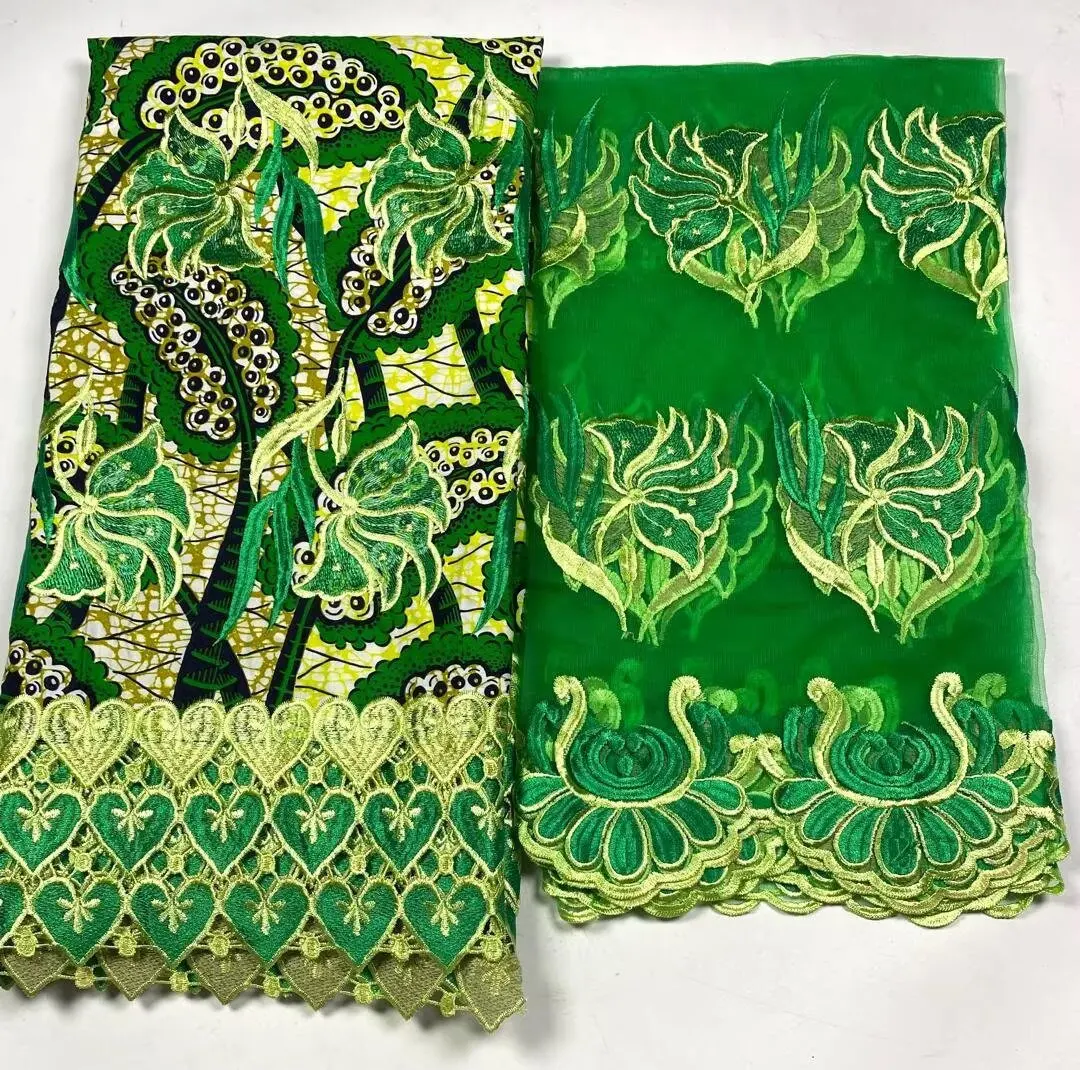 2025 Nigerian 5y Lace Wax+2 yards Print African Fabrics High Quality for Patchwork New Style Fabric for Clothing Home Decor 3C11