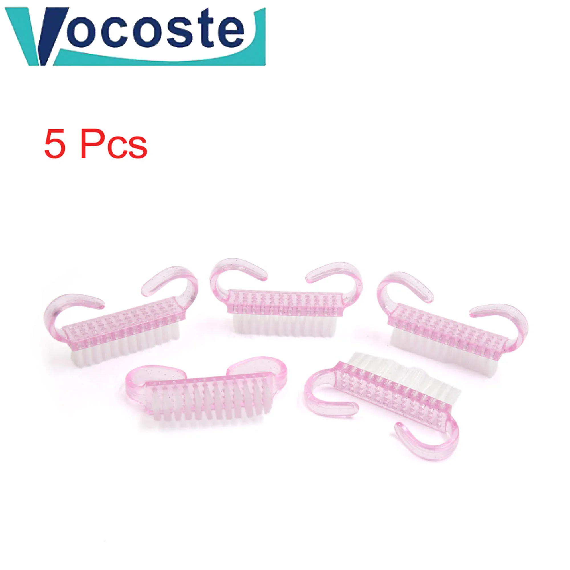 VOCOSTE 5 Pcs/Lot Acrylic Nail Brush Pink Nail Art Manicure Pedicure Soft Remove Dust Plastic Cleaning Nail Brushes File Tools