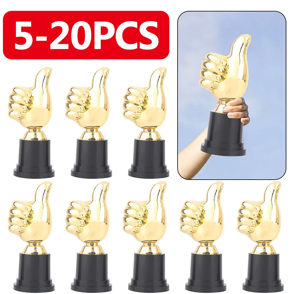 5-20PCS Thumbs Up Trophy Plastic Gold Trophies Encouragement Mini Victory Trophies Award Prizes for Home Desktop Decor